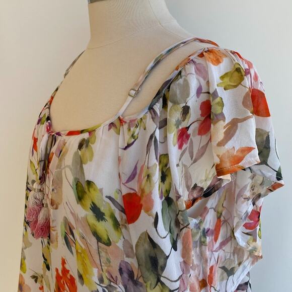 Anthropologie Love Sam Floral cold shoulder top blouse sz L - Picture 11 of 14